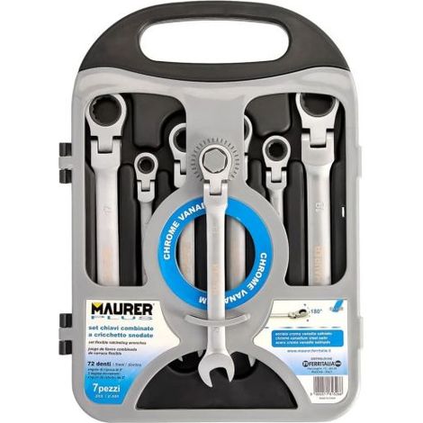 SET CHIAVI CRICCHETTO 7PZ TESTA SNODO 72D. INCLINABILE 15° - MAURER PLUS (1/5)