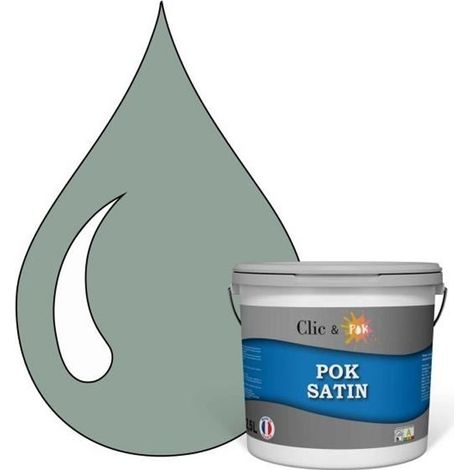 POK SATIN Peinture Mur Plafond – Intérieure Satinée, Lessivable, Multisupport - Vert Ancien - 2,5L (1/4)