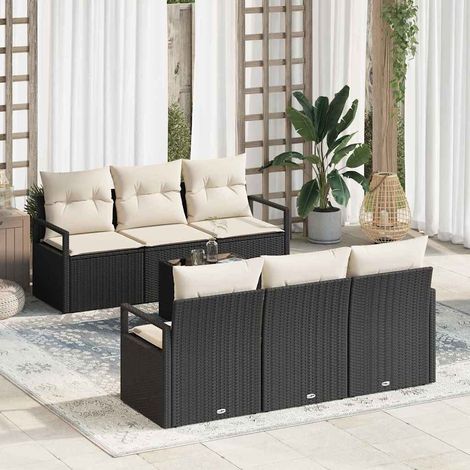 Juego de Sofá 7 pcs Negro y crema ratán sintético vidaXL (1/5)