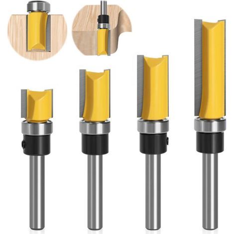 Lot de 4 Fraises pour Défonceuses 8mm, Fraise Metal Defonceuse a Bois, pour le Bois Massif, Outil de Coupe Professionnel le Panneau de Particules, le MDF, etc. (4) (1/5)