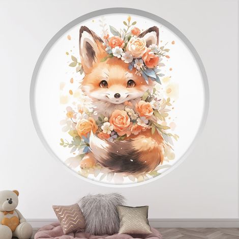 Stickers Trompe l'oeil Arche ronde Enfants - Renard - Diamètre 30 cm (1/4)