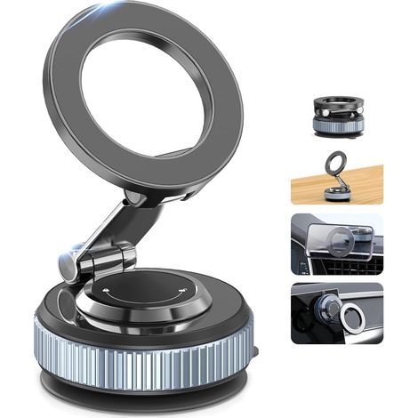 Support Telephone Voiture Magnetique pour Magsafe,360° Rotation Porte Telephone Voiture Aimant,Support Phone Voitures Pliable avec Anneau Magnétique pour Tous Smartphone (1/5)
