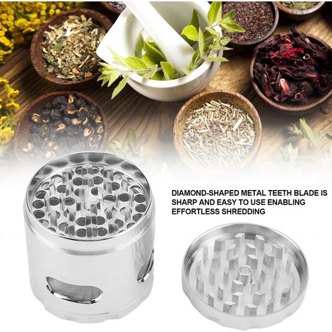 Broyeur à herbes en métal avec racleur, broyeur à épices et herbes, 4 couches, outil manuel (argenté) (1/5)