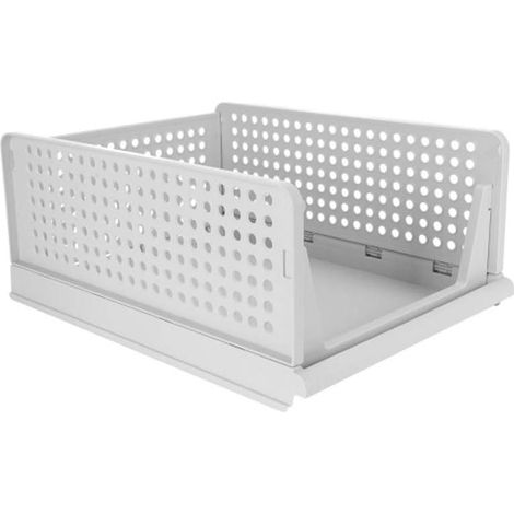 1 pièce boîte de rangement grise à étagères multiples pour placard, armoire et dressing, tiroir de maison empilable, dimension 43x18x32,3 cm (1/5)