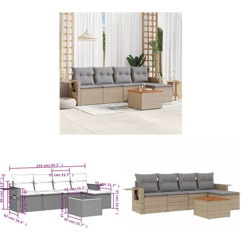 6-tlg. Garten-Sofagarnitur mit Kissen Beige Poly Rattan - Gartenmöbel Set - PE-Rattan Möbel - Outdoor Lounge - Esszimmergarnitur - Balkonmöbel - Home & Living (1/3)