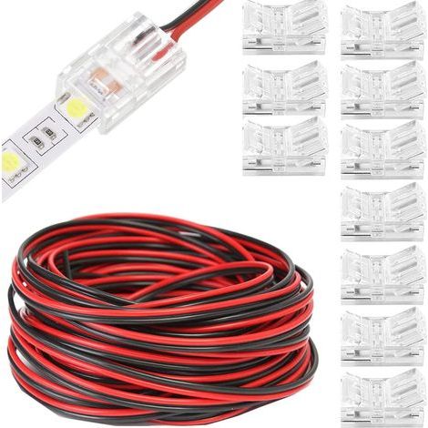 Kit de connecteur de lumière LED RVB 3528 2835 2 broches 8 mm, comprend un câble d'extension LED de 20 m, un connecteur sans espace, pour une connexion rapide de bande LED de 8 mm au fil (1/5)