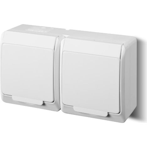 Hermes Doppelsteckdose mit/ohne 2P+Z Schuko IP44 weiß 0325-02