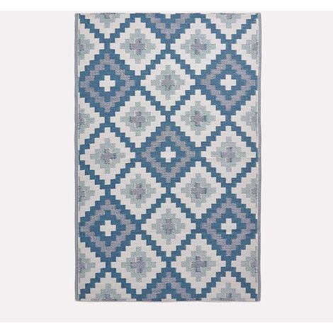 HOMESCAPES Luxury Outdoor Rug Waterproof, Blue Mia Aztec, 180 x 270 cm