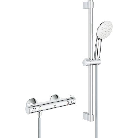 Grohe Grohtherm 800 Set 1/2' Mezclador termostático de ducha + 2 rociadores de ducha + 60cm barra de ducha + Manguera flexible (