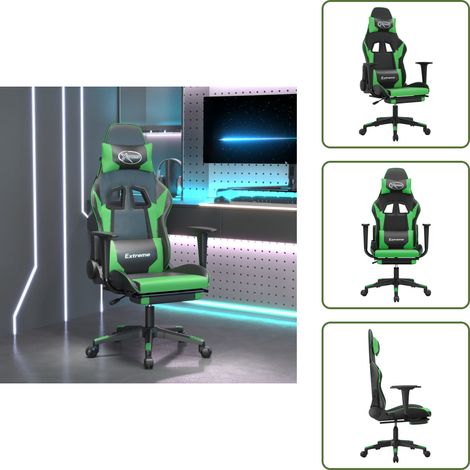 The Living Store Sedia da Gaming con Poggiapiedi Nero e Verde in Similpelle - Sedia da gioco