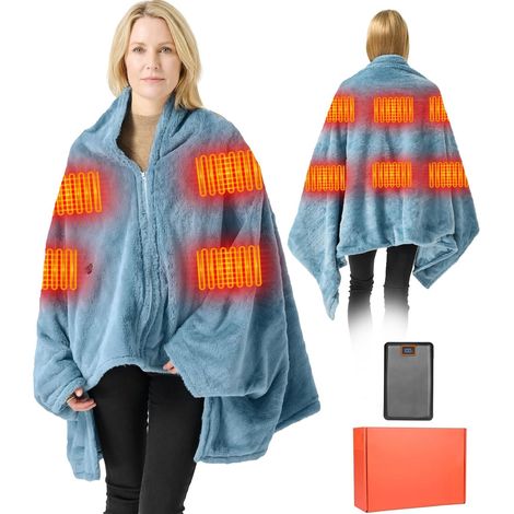 170x92cm Plaid Chauffant Poncho - sans Fil 7.4V 20000mAh Batterie, Doublure Polaire (1/5)