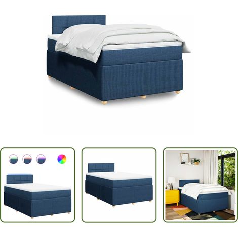 vidaXL LED-Beleuchtung -  Boxspringbett mit Matratze Blau 120x200 cm Stoff (1/5)