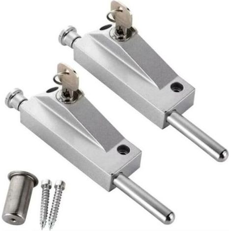 (argent) 2 pièces Verrou de porte en alliage d'aluminium, verrou de sol, verrou de sécurité antivol, verrou de porte tournante (1/4)