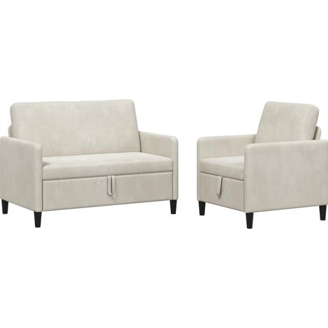 Sofa Set mit Stauraum 2 stk. Creme Polyester vidaXL
