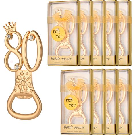 Ouvre-bouteille en alliage de zinc Lot de 10 Chiffre 80 Doré avec strass Cadeau anniversaire fête réutilisable robuste design vintage élégant pour bar cuisine décoration (1/5)