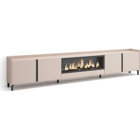 Mueble TV Alfarnate-02 de 315x61x35 cm con chimenea eléctrica XXL, diseño industrial, color beige (1/4)
