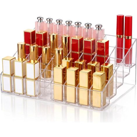40 Compartiments Rangement Rouge à Lèvres Horizontal en Acrylique Transparent Boîte de Rangement Organisateur de Bureau pour Gloss Maquillage Eye liner et Pinceaux de Beaute (1/5)