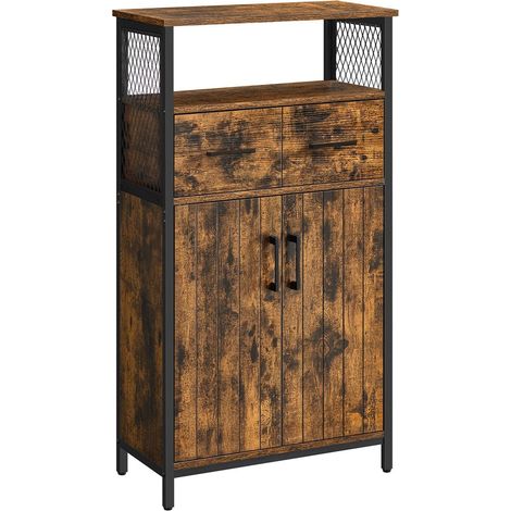 Mueble de almacenaje/aparador 60 x 30 x 108 cm mueble con cajón y balda regulable mueble de baño estructura de acero para salón/cocina estilo industrial marrón rústico y negro 120006442 (1/3)