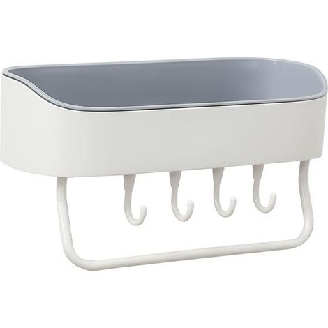 Scaffale portaoggetti per bagno, grigio, 27 x 10,5 x 11 cm, senza foratura, per porta del bagno, con gancio per gel doccia (1/5)
