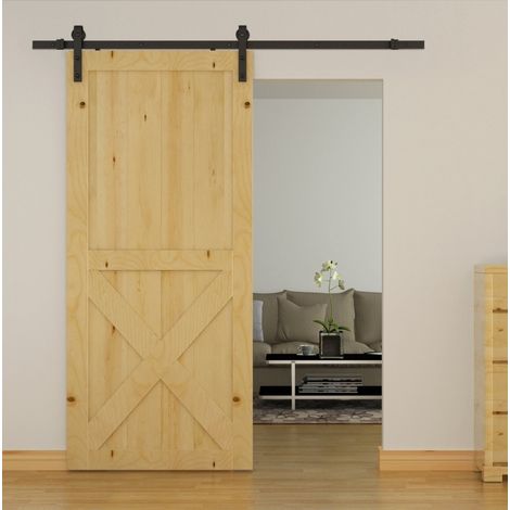 Kit de rail pour porte coulissante 200 cm en acier noir, montage mural, gain de place (1/5)