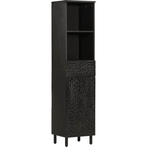 Badschrank Schwarz 38x33x160 cm Massivholz Mango