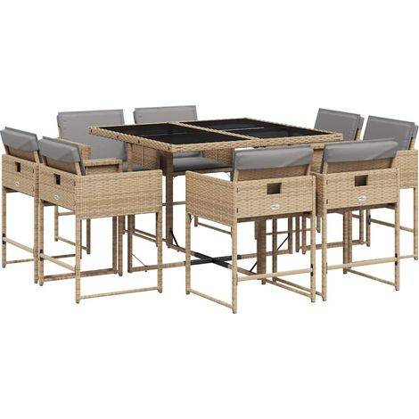 Maison Exclusive - 9-tlg. Garten-Essgruppe mit Kissen Beigemischu