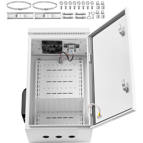 Mophorn Coffret électrique extérieur étanche IP65, boîtier mural en acier laminé à froid, 40x30x60 cm, équipé de thermostat, ventilateur, capot de protection, porte verrouillable (1/5)