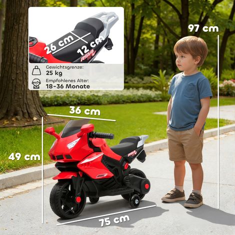 Moto électrique pour enfants, klaxon, phare, fonction musicale, 2,5 km/h, rouge (1/5)