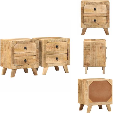 Nachttisch 2 Stk. 40x32x46 cm Raues Massivholz Mango - Nachttisch - Nachttische - Beistelltisch - Nachtschrank (1/5)