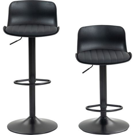 Set de 2 taburetes de bar giratorios regulables, asiento efecto piel, respaldo plástico, base metal (1/5)