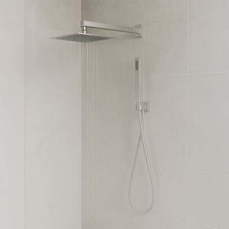 KIT SET INCASSO DOCCIA BRACCIO,SOFFIONE E DOCCINO CON FLESSIBILE E PRESA ACQUA MODELLO SQUARE QUADRO - SOFFIONE-BRACCIO-FLESSIBILE-DOCCINO-PRESA ACQUA - 1/2