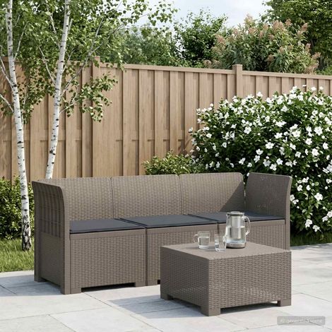 vidaXL 3-Seater Garden Sofa with Cushions Rattan Look PP Light Grey (1/5)