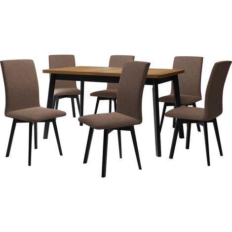 Conjunto de mesas y sillas para comedor Victorville 324, Negro, 75x80x140cm, Diámetro: 0, Número de asientos: 6, Estilo: Contemporary