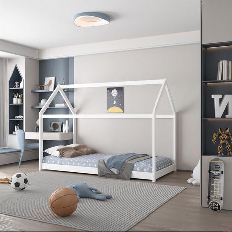 House Bed kids White 3ft Single with 1 Mattress Durable Pine Children Bedroom (1/5)