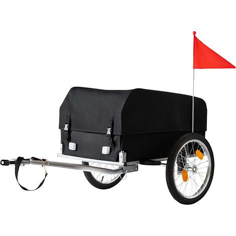 Relaxdays bicycle cargo trailer, foldable, 120 L, rain cover, safety flag, HxWxD: 59x124x69 cm, black (1/5)