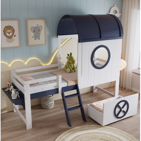 cama infantil con almacenaje y techo 90x200 OKMYHOME (1/5)