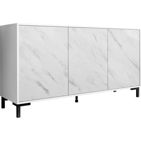 Aparador Charlotte 159, Blanco + Mármol blanco, 81x150cm, Número de puertas: 345cm, Aglomerado laminado