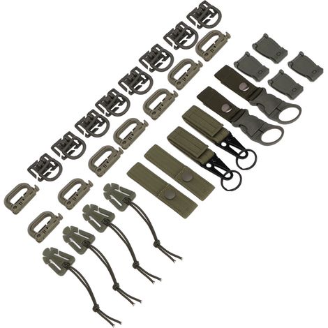 Kit d'accessoires Molle de 30 pièces avec boucle en D, sangles en nylon et accessoires de sac à dos, idéal pour les pique-niques, le camping et les voyages. Vert militaire. (1/5)