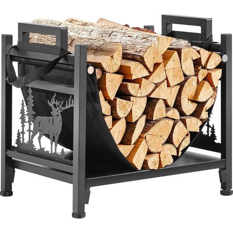 Range-Bûches Intérieur Incurvé VEVOR Support à Bois de Chauffage Cheminée en Acier Q195 et Toile Oxford Noir 450x315x415 mm (1/5)