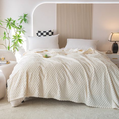 Plaid Couverture Polaire 150x200cm, Plaid Canape Jeté de Canapé, Couverture Canape Lit Microfibre Confortable Chaud et Doux, Blanc (1/4)