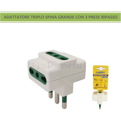 Adattatore spina 16A 2P/T con 3 prese bipasso 10/16A 2P/T (1/4)