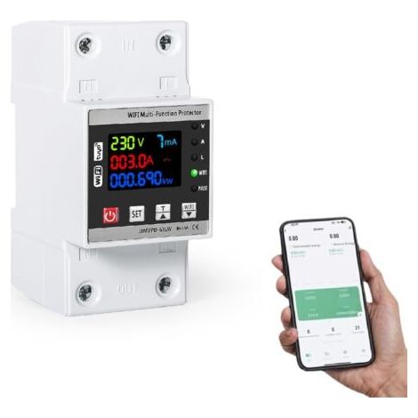 Compteur d'énergie Intelligent WiFi, Protecteur de Réenclenchement Intelligent sur Interrupteur de Disjoncteur Protecteur de sous Tension 63A AC 230V (1/5)