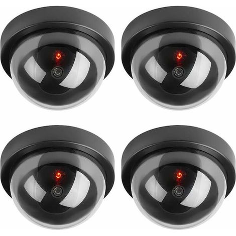 Caméra de surveillance factice LED, lot de 4 pièces, dôme, dissuasion intérieure et extérieure, fausse caméra (1/5)