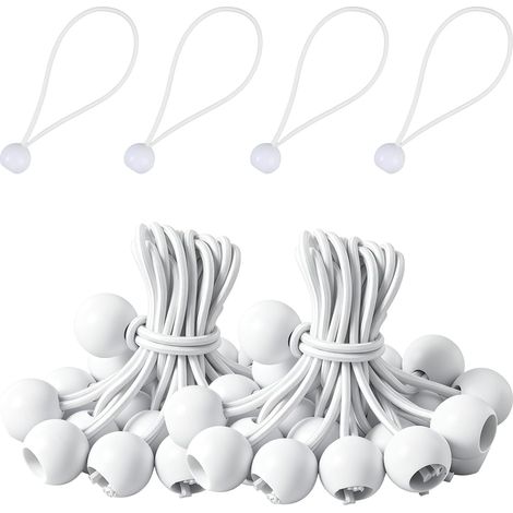Sandows avec Boule - 50 Pièces - 15cm - Corde Élastique - Fixation Bâches et Tentes - Blanc (1/5)