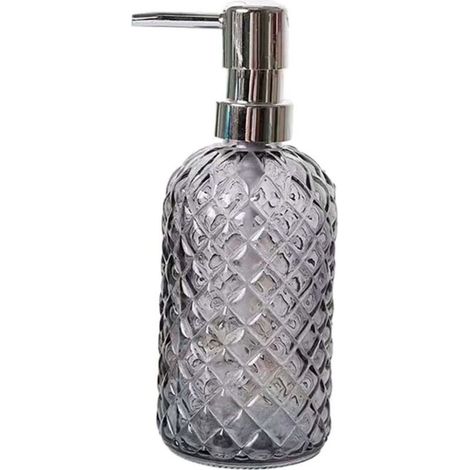 350ml Distributeur de savon en verre, avec pompe en acier inoxydable, distributeur de lavage rechargeable, Gris (1/4)