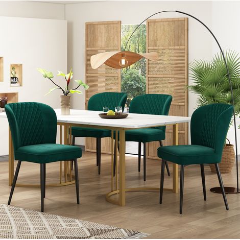 Conjunto de mesa y 4 sillas de comedor 140 x 80 cm, verde oscuro DESVIAE (1/5)