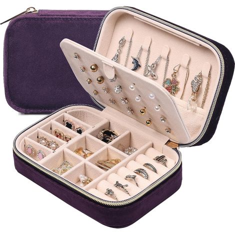 Boite Bijoux Voyage, Petit Boite a Bijoux, Boîte à Bijoux, Boite Rangement Bijoux Femmes et Filles, Coffret Bijoux Anniversaire, Noël, Fête des Mères (Violet Profond) (1/5)