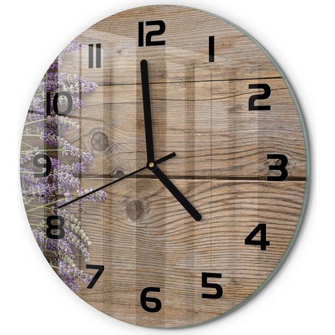 Horloge Murale Ronde Originale en Verre Silencieuse Design Moderne Salon Lavande sur bois fi 30 cm (1/5)