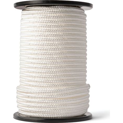 SNURO Corde Nylon Tressée (8 mm, 50 m) - Corde en Polyamide Blanc Solide Résistante à l'Usure - Paracorde Solide - Résistance à la Rupture 1111kg