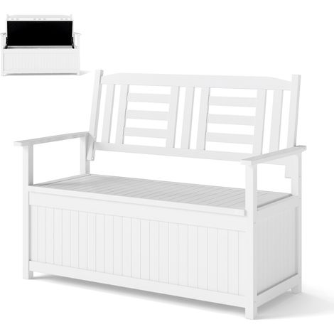 COSTWAY 185L Patio Storage Bench Solid Wood Storage Loveseat with Backrest
